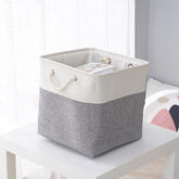 Kuber Industries Pack Of 4 Foldable Storage Basket|Polyester Toy Storage Bin|Wardrobe Organizer For Clothes (Grey & White)